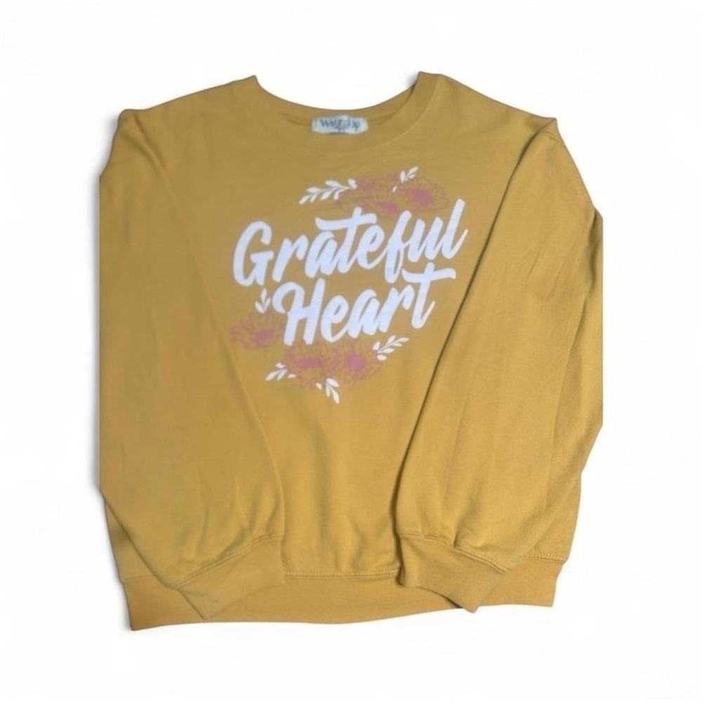 yellow, pink, crewneck, sweatshirt, graphic print, casual, cozy, pastel vibrant